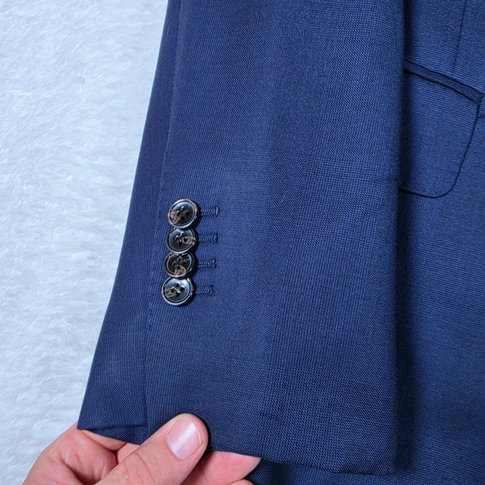 Suitsupply Havana Mens 38S Blue Wool Vitale Barberis Canonico L/S Button Up